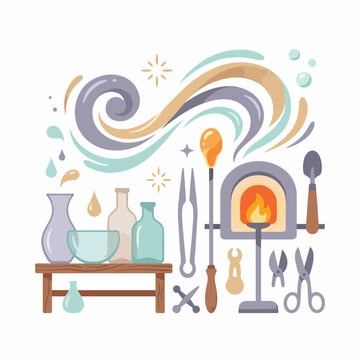 Glassblowing tools and equipment studio.