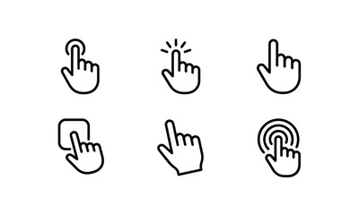 Fototapeta premium Hand cursor touch screen gesture vector outline icons set.