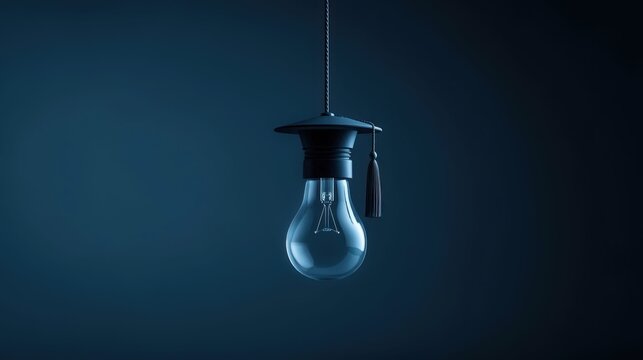 Graduation cap adorns a light bulb, symbolizing academic achievement and bright ideas