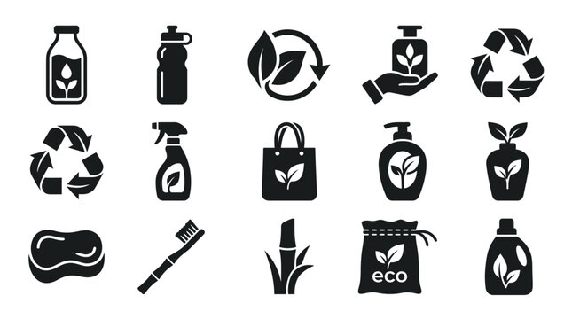 Eco Friendly Products and Sustainable Living Icons Set