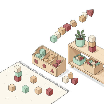 Colorful wooden educational toy blocks.