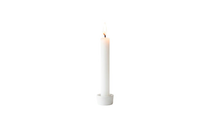White candle with small burning flame, minimalist upright design, symbolic light of warmth, reflection, spirituality, and timeless decorative element for ceremonies or peaceful ambiance © ADOBENEX