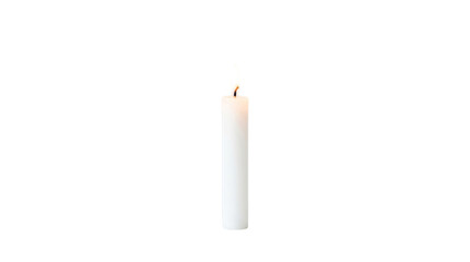 White candle with small burning flame, minimalist upright design, symbolic light of warmth, reflection, spirituality, and timeless decorative element for ceremonies or peaceful ambiance © ADOBENEX