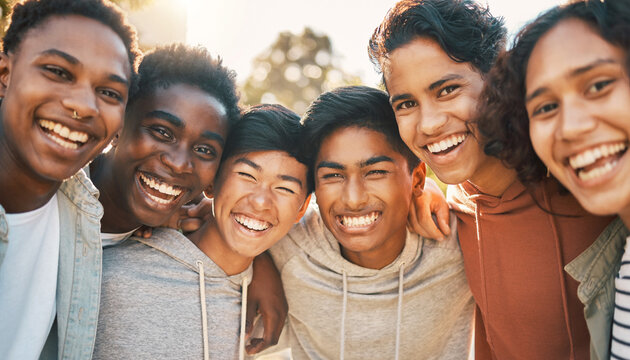 Close Up of Happy Multiethnic Teen Friends Laughing