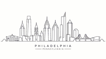Obraz premium A minimalist line art vector illustration of the Philadelphia skyline