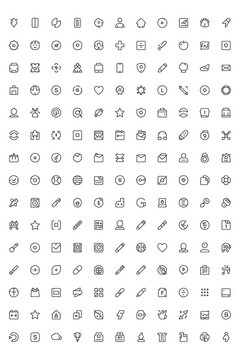 Large collection of hand drawn sketch style web and business interface icons set