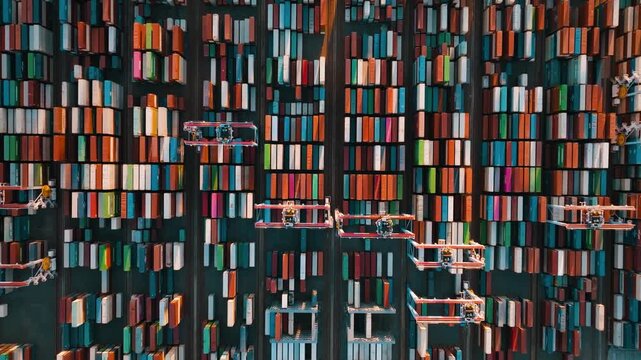 Containers are stacked and arranged at the Port of Los Angeles. Heavy machinery moves cargo for global trade. Shipping logistics and supply chain activities occur efficiently throughout the terminal.