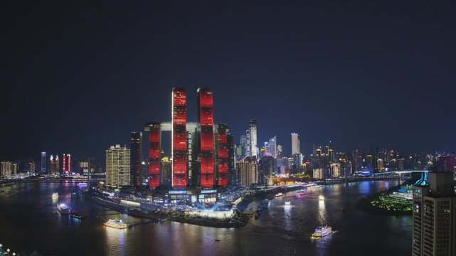 Chongqing cyberpunk city skyline illuminated at night