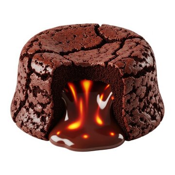 Decadent Chocolate Lava Cake with Molten Center on White Background.