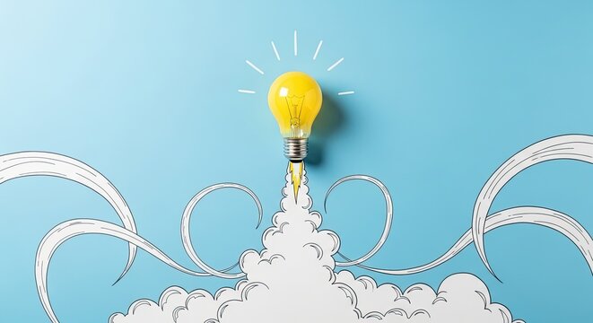 Startup business concepts bright idea launching with rocket illustration for innovation