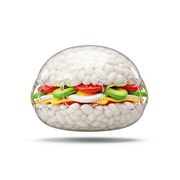 Creative Transparent Burger with Pills and Healthy Ingredients.