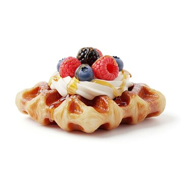 Delicious Liege Waffle Topped with Fresh Berries and Whipped Cream.