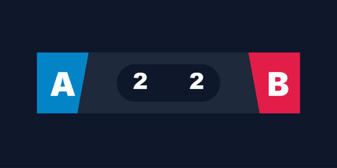 Scoreboard with team A and team B scores at two to two. © Ai Studio 
