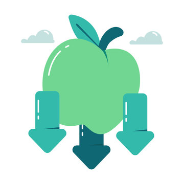 A flat design icon of falling apple 