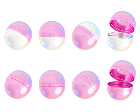 Pink Holographic Y2K Gacha Capsules 3D Illustration Set for Trendy Game Reward