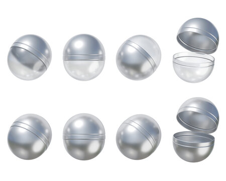Silver Metallic Gacha Capsules 3D Illustration Set for Game and Reward Concept