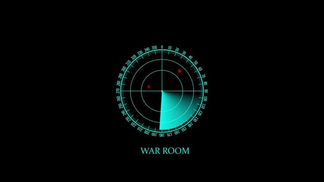 War Room Radar Scanning loop. Radar screen animation .  .Radar point to detect enemy position. world map radar screen animation.