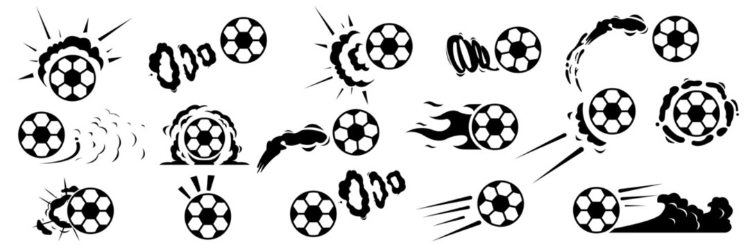 Soccer ball icons showing various comic-style speed, explosion, and motion effects. Champion world cup 2026, football 2026