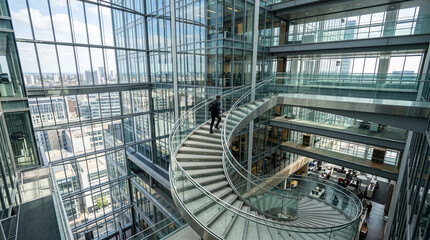 Fototapeta premium Aerial Shot of a Person Walking Alone in Urban Street Top View City Lifestyle