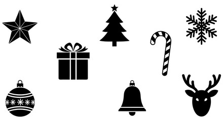 Fototapeta premium Christmas Silhouettes Star Tree Candy Cane And Other Holiday Shapes