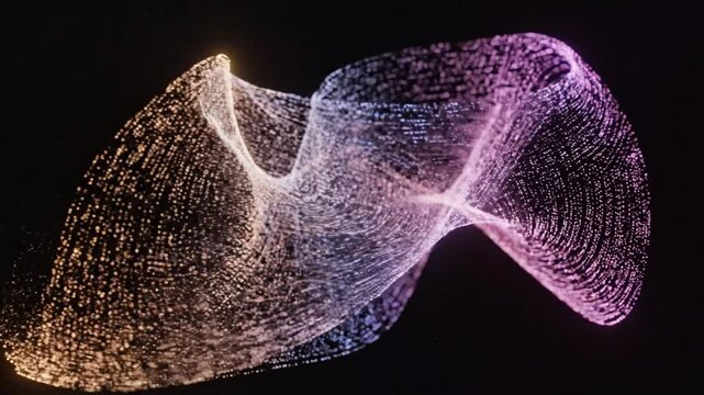 Glowing orange and purple particle mobius strip loop.