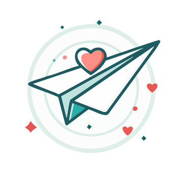 Flat design paper airplane with heart icon
