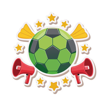 Flat design soccer ball with megaphones and stars