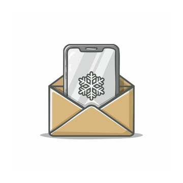 Smartphone in envelope with snowflake illustration