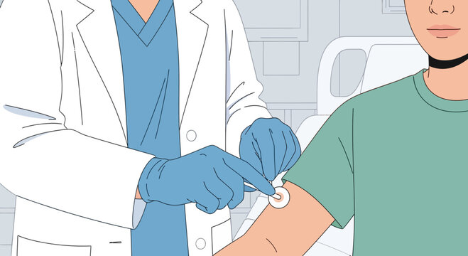 Doctor Applying Bandage to Patient's Arm After Injection or Blood Draw