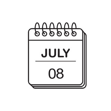 08 JULY Black and silhouette Calendar Icon Vector Illustration for Business Sale and Web Design