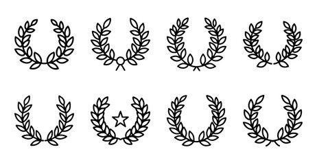 Obraz premium Set of black and white laurel wreath icons - Minimalist collection of laurel wreaths in black and white, perfect for awards, achievements, or decorative designs.