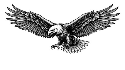 Obraz premium Detailed Bald Eagle Illustration in Engraving Style with Spread Wings