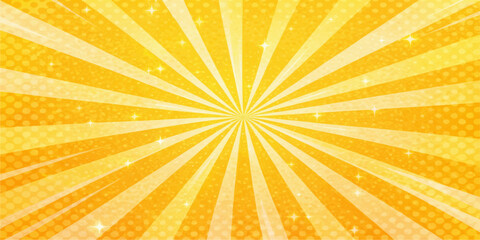 A vibrant burst of sunshine radiates outwards, creating a dynamic and energetic background with a retro pop art feel, complete with subtle glitter accents. © LumenCraft