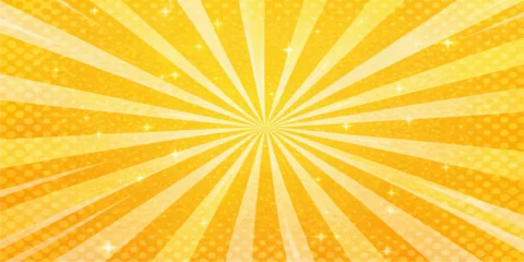 Fotobehang Pop Art A vibrant burst of sunshine radiates outwards, creating a dynamic and energetic background with a retro pop art feel, complete with subtle glitter accents.  © LumenCraft