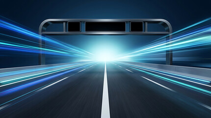 Fototapeta premium Abstract futuristic highway stretching into a bright light tunnel, symbolizing speed and progress