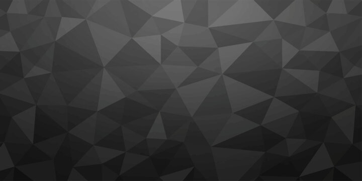 A dark, monochromatic geometric background features a repeating pattern of irregular triangles in various shades of gray, creating a low-polygon abstract texture.