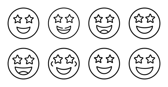 Set of happy and sad face emoji icons - Bright and simple set of smiling and frowning face icons showing different emotions in a clean style.