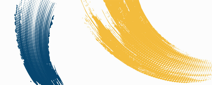 Abstract Sports Background with Dark Blue and Yellow Gradient Brushstrokes and Halftone Effect. eps 10