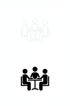 Group of three people sitting at a table having a business meeting icon symbol
