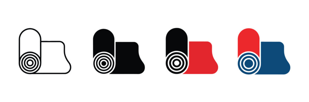 Yoga mat icons in flat and outline styles, designed for exercise, flexibility training, meditation sessions, fitness programs, and active lifestyle graphics.