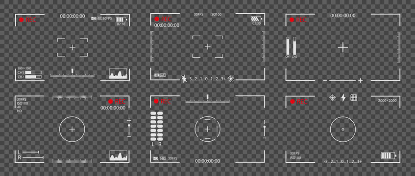 Camera viewfinder and recording overlay collection. Includes video recording frames, focus indicators, camera interface elements