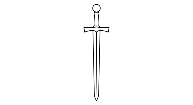Simple medieval sword line art illustration on white background