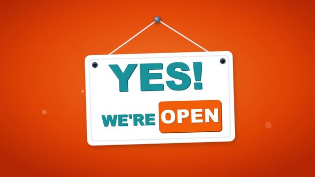 Animated we're open sign on orange background