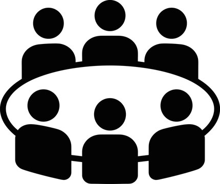 Team meeting icon silhouette of group collaboration around a table black and white vector