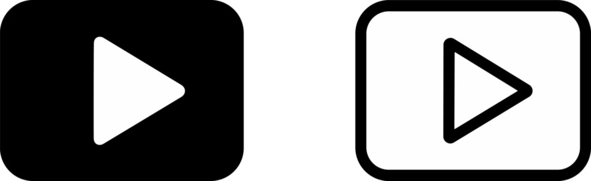 Play button icons set solid black and outline versions for multimedia controls and user interfaces