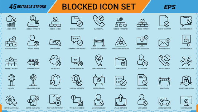 Blocked Prohibited Access Denied Icons Set