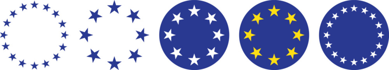 Obraz premium Isolated collection of European flag circle button icon set for Schengen visa information and continental shortcut buttons, containing high-quality