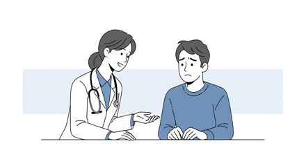 Fototapeta premium Doctor consulting worried patient, illustration of healthcare consultation and medical help