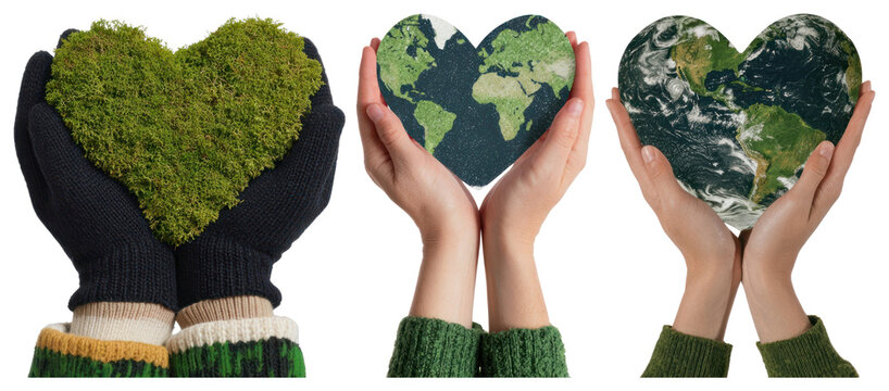 PNG Hands holding heart-shaped Earth on transparent background
