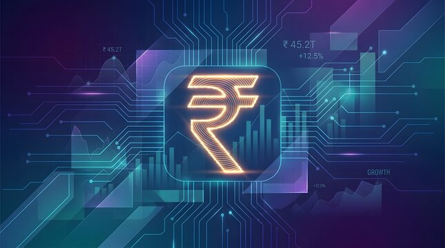 Digital Rupee Financial Technology and Online Banking Innovation Illustration